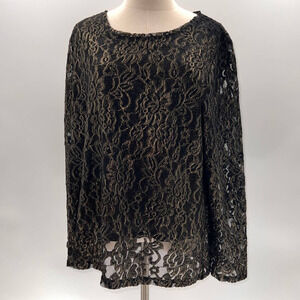Chico's Black Lining/Gold Lace Long Sleeve Scoop Neck Tunic Top NWT- 3(XL)